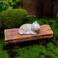 WitnyStore Tiny 1" White Brown Pointed Shorthair Cat Sleeping Curled Figurine - Miniature Hand Made Painted Ceramic Cats Kitten Feline Animal Cute