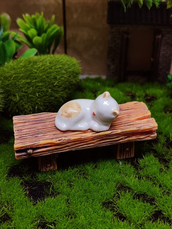 WitnyStore Tiny 1" White Brown Pointed Shorthair Cat Sleeping Curled Figurine - Miniature Hand Made Painted Ceramic Cats Kitten Feline Animal Cute