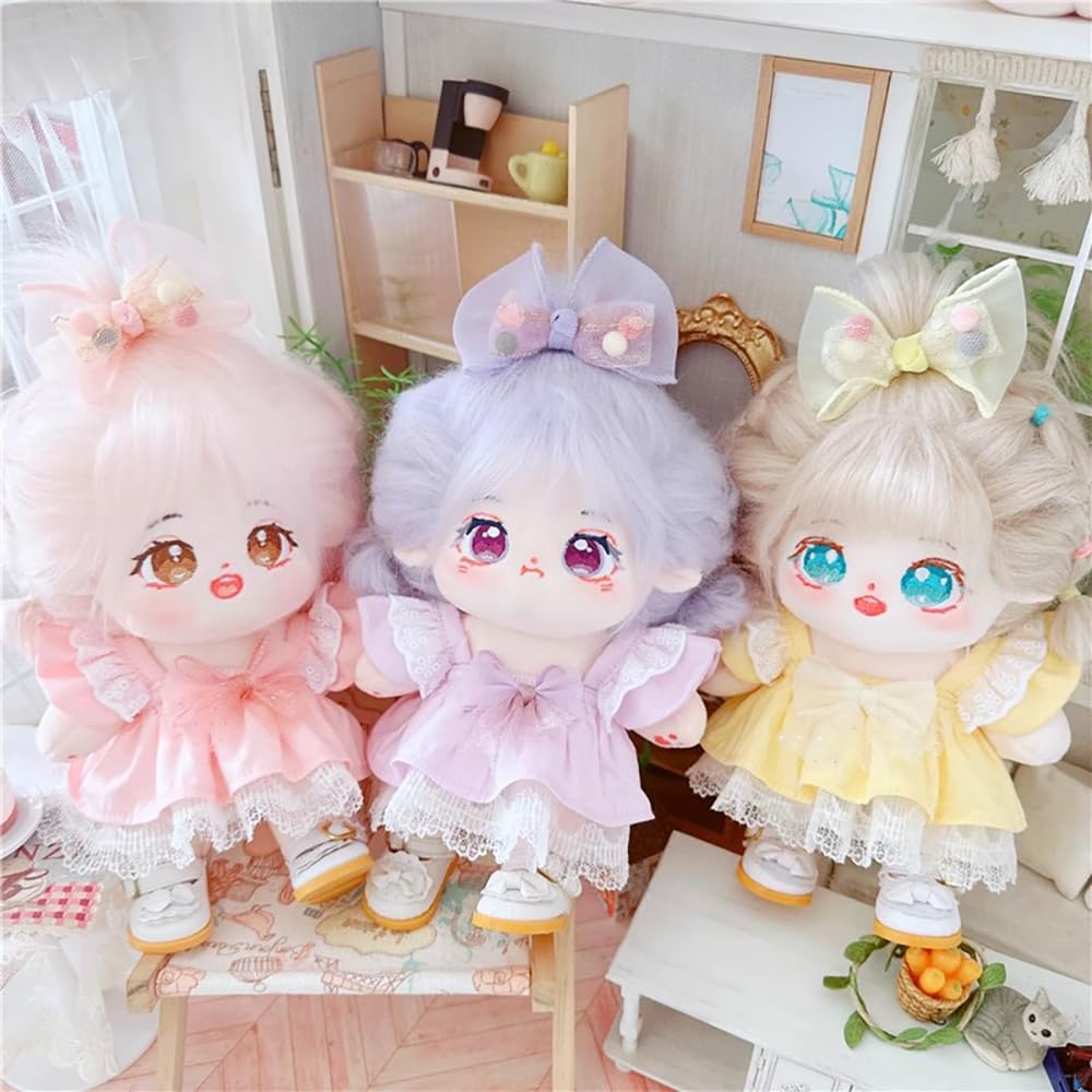 niannyyhouse 20cm Plush Doll Clothes Loose Solid Color Dress Headwear Soft Stuffed Plush Toy Dress Up Accessories (Yellow)