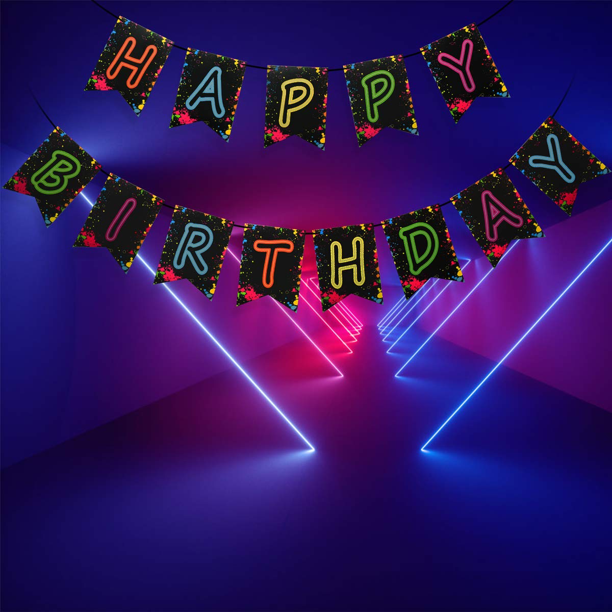 Glow Party Happy Birthday Banner Decoration?Already Assembled?, 80s Birthday Banner Let's Glow Party Decorations, Glow in the Dark Party Supplies