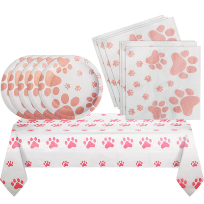 Dog Birthday Decorations, Puppy Party Supplies, 20 Plates and 20 Napkin and 1 tablecloth , Puppy Theme Birthday Party Decoration for Girl