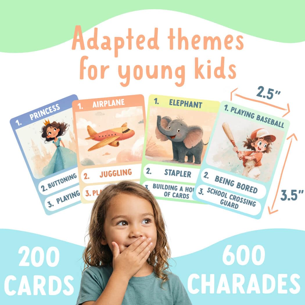 Charades for Kids & Family - Fun Acting Card Game for Family Game Night, No Reading Required & Cooperative Picture Charades Board Game, Ages 4 and Up