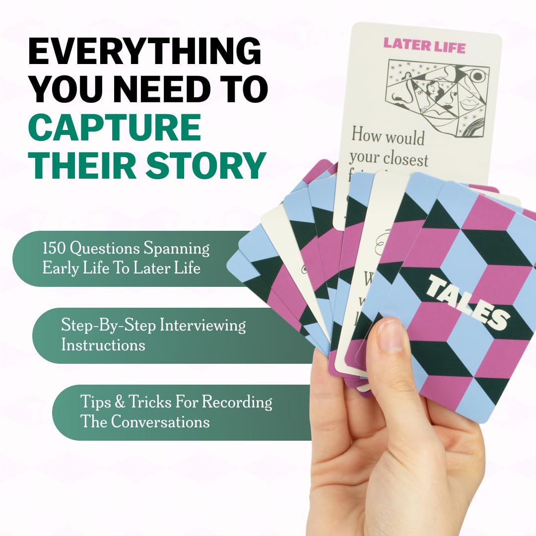 TALES 150 Life Story Interview Kit, Conversation Cards, for Grandparents, Parents, Families, Adults, Game Night, Road Trips, Dinner Table, Getting