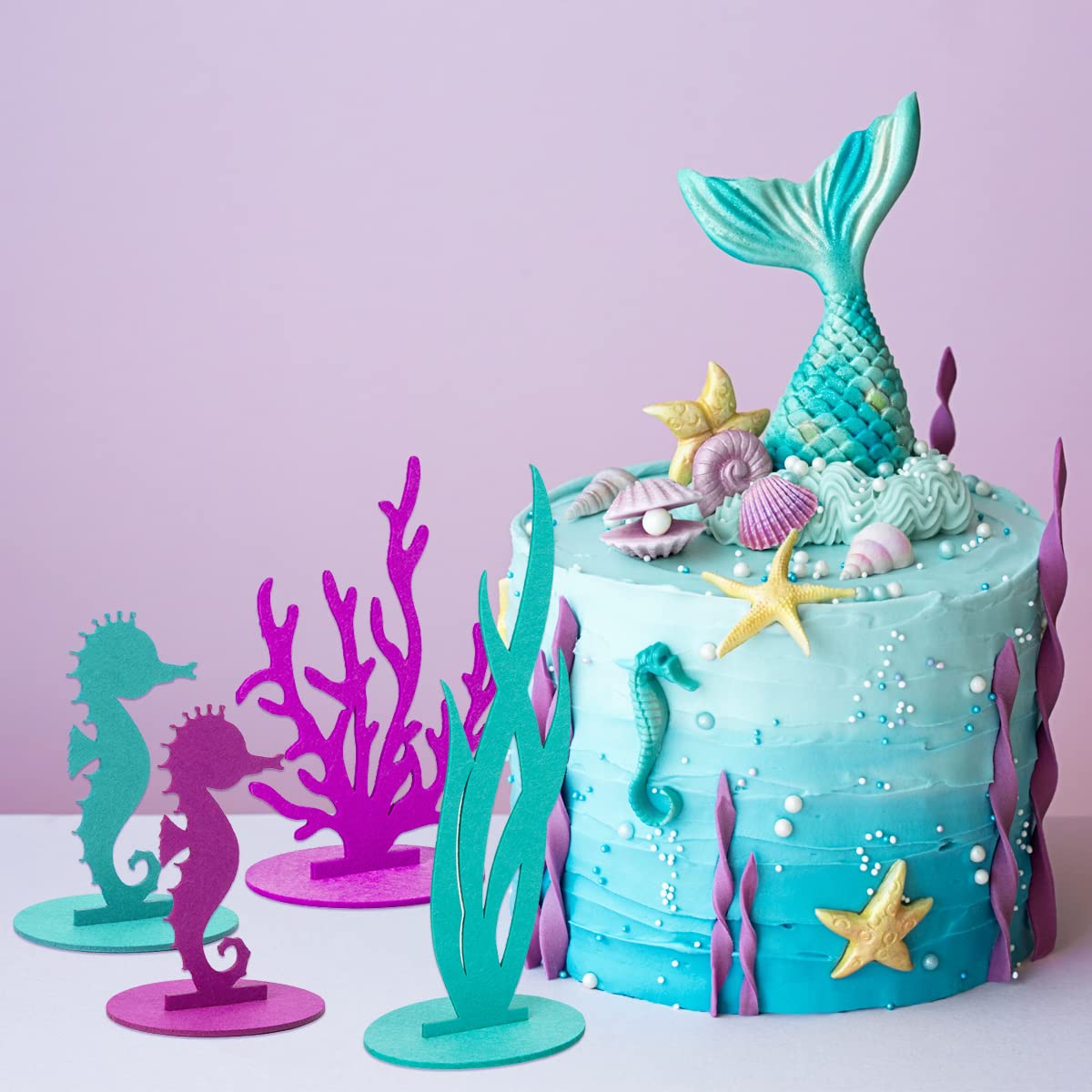 DECHISY 24 Pcs Mermaid Birthday Table Decorations Felt Table Centerpiece