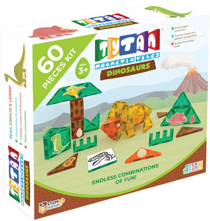 Tytan Tiles Dinosaurs 60-Piece Magnetic Tiles Building Set, Dino Safari Land Kids’ STEM Toy, Creative Play, Shape & Pattern Recognition, Fine Motor