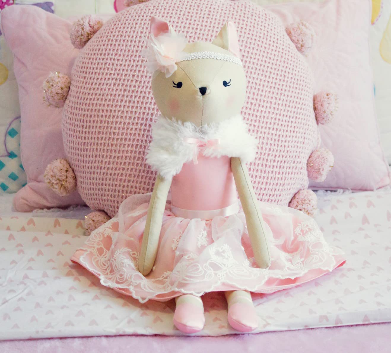 Inspired by Jewel Dixie the Deer Plush Doll | Handmade Stuffed Woodland Animal Toy for Kids & Young Girls | Cute Pink & White Nursery Decor