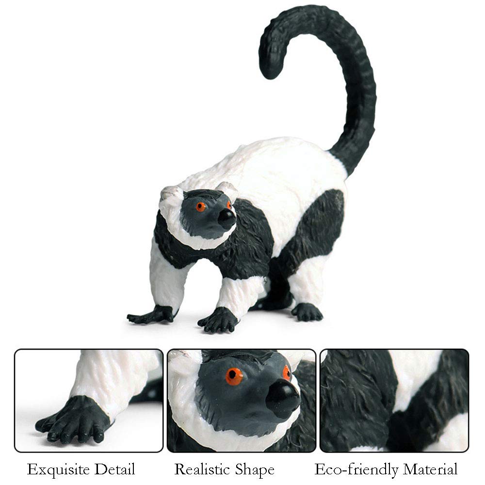 JOKFEICE Realistic Animal Figures Ruffed Lemur Figurines, Science Project, Cake Topper, Early Educational Toys Birthday for Toddlers Kids Age 3 4 5