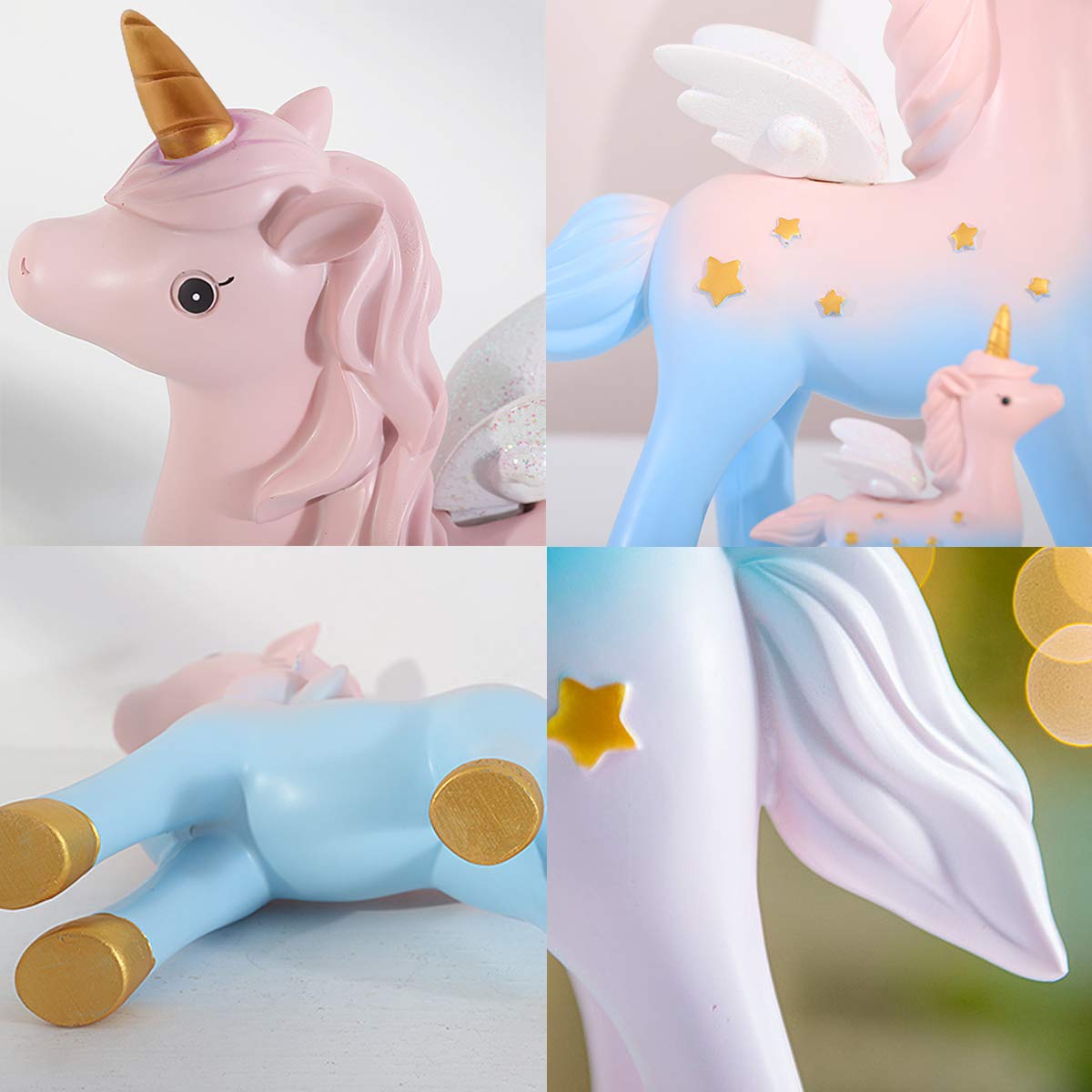 MOVINPE Unicorn Cake Topper, 2 Magic Unicorns Sculpture, 1 Rainbow, 1 Happy Birthday Banner, 2 Cloud, 4 Balloon, 12 Stars, 1 Moon, Cake Decoration