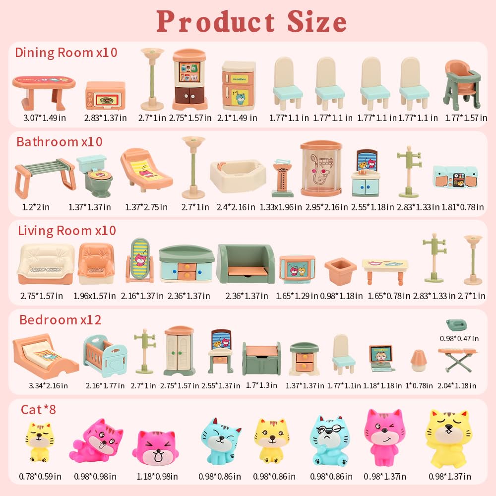 BananMelonBM 50 Pack Kids Little Dollhouse Furniture Set Toys House Big Dreams for Baby Children Girls Boys Age 3+,Miniature Accessories Educational