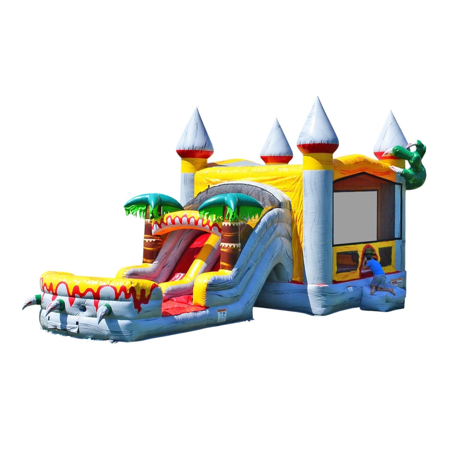 JumpOrange T-Rex Commercial Grade Bounce House Water Slide with Pool for Kids and Adults (with Blower), Basketball Hoop, Wet Dry Combo, Outdoor, Big
