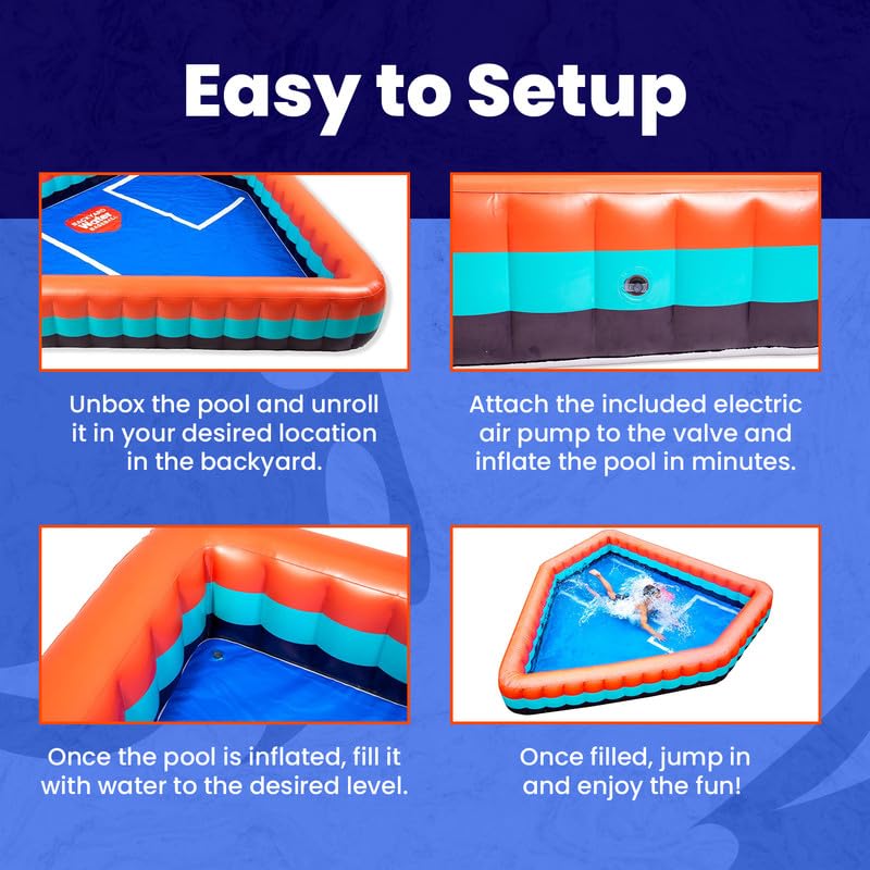 Backyard Water Baseball Inflatable Pool - Home Plate-Shaped Blow-Up Backyard Baseball and Swimming Games - Durable Plastic Pool for Kids and Adults
