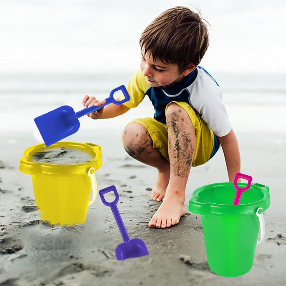 BeneFine Large Sand Pail with Shovel, 7'' Large Size Sand Water Bucket for Beach Fun Great Summer Party Accessory(6 Bucket + 6 Shovels)