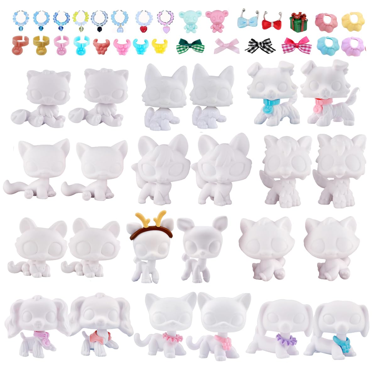 24pcs/Lot White Base for DIY Paint Design Pet Shop Accessories: Dog, Fox, Wolf, Persian Cat, Collie, Great Dane, Cocker Spaniel, Dachshund and Deer