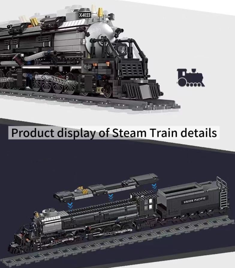 Affxinglib BIGBOY Steam Train Building Blocks Set Locomotive with Train Tracks Model Trains Building Toys for Adults and Teens(1608pcs)