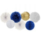 Navy-Blue White Gold Party Decorations - 14pcs Kits Paper Lanterns Fan,Tissue Flower Pom Poms Streamers,Honeycomb Balls,Graduation 2026 Men Birthday