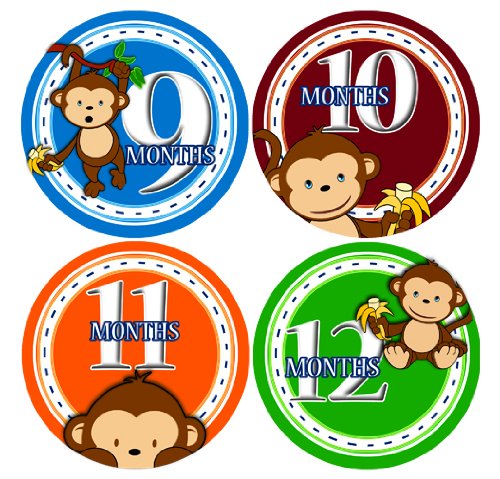 Baby Monthly Stickers | BOY Jungle Monkey Baby Milestone Sticker | Infant Newborn Boy Photo Prop | Month Bodysuit Stickers for Babies | Cute Safari