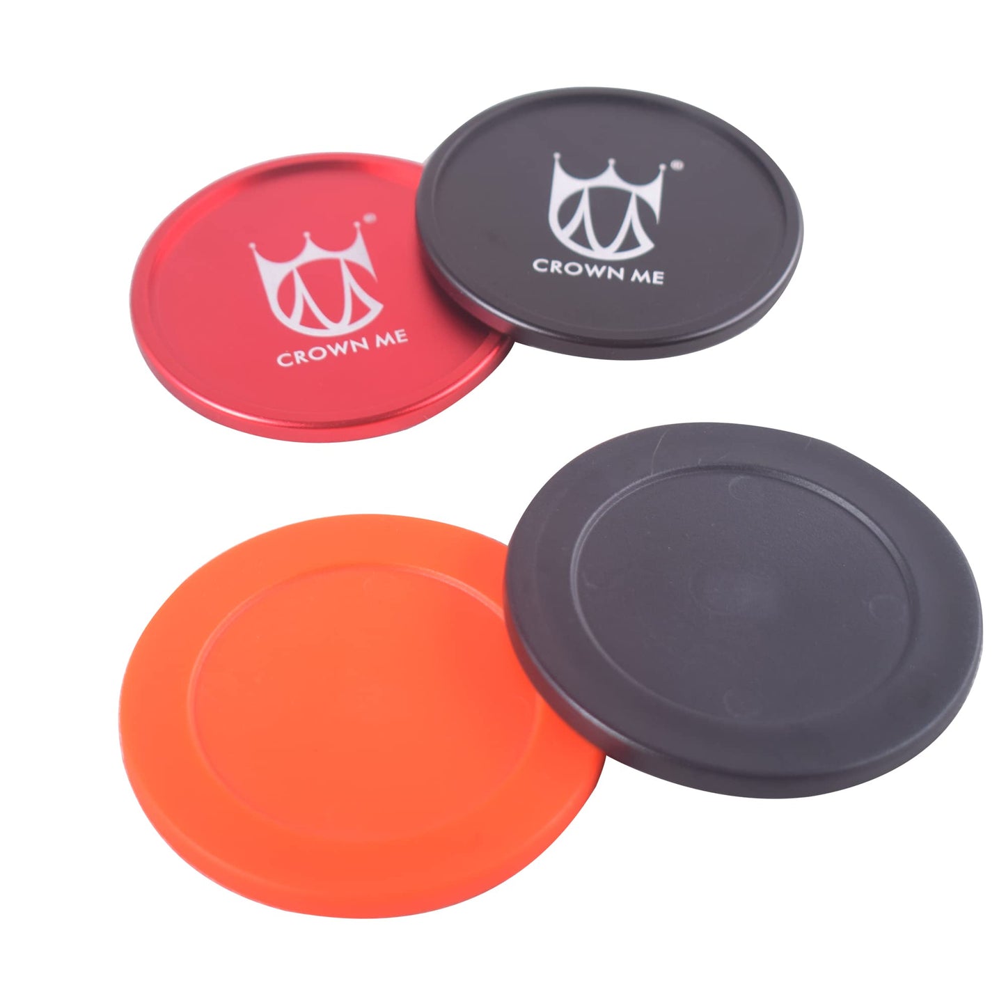 Air Hockey Pushers and Air Hockey Pucks, 2PCS Striker with 2PCS Plastic Pucks and 2PCS Logoed Aluminum Pucks