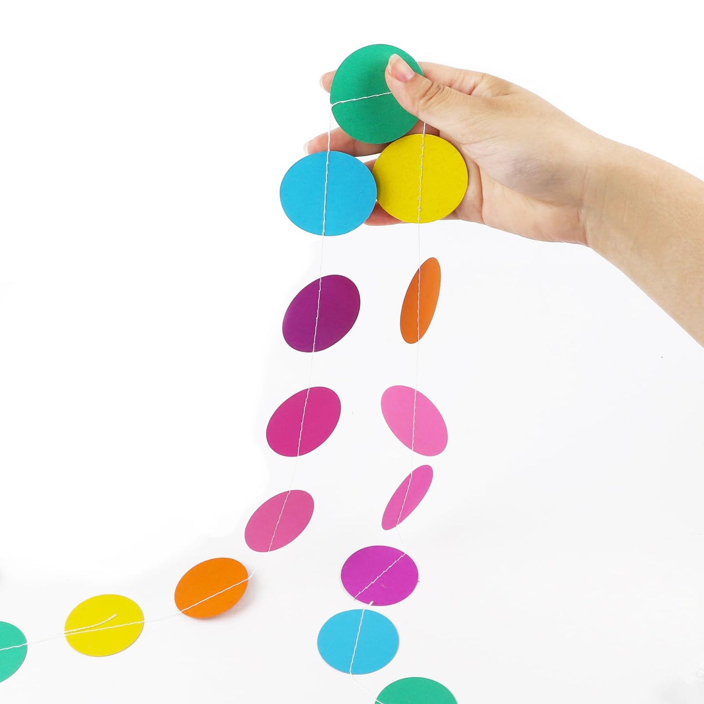 RUBFAC 5pcs Rainbow Circle Dots Paper Garland Party Decorations