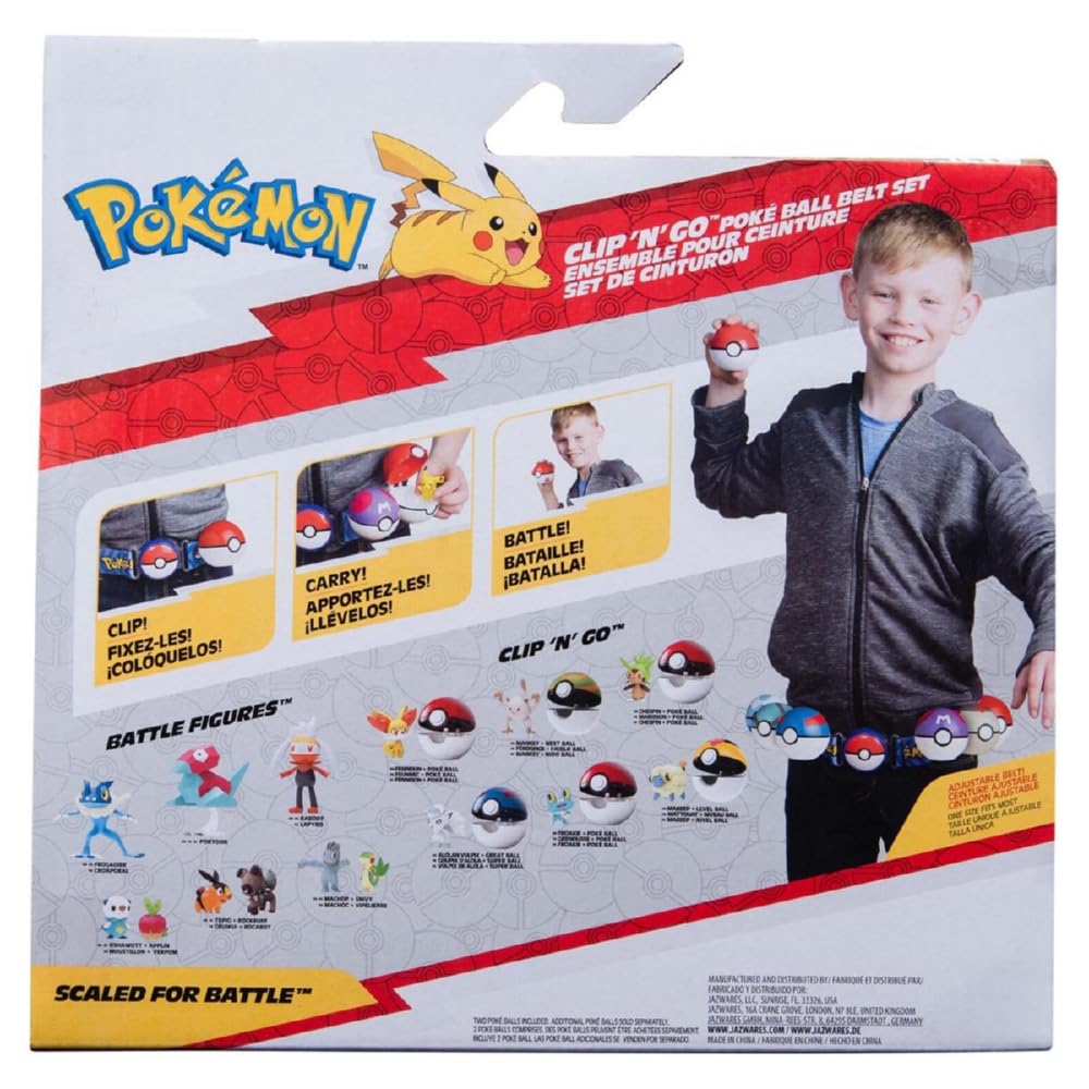 Pokémon Clip N Go Poke Ball Belt Set - Quaxly Includes Themed Belt and 2-Inch Quaxly with Dive Ball & Water Ball Accessories