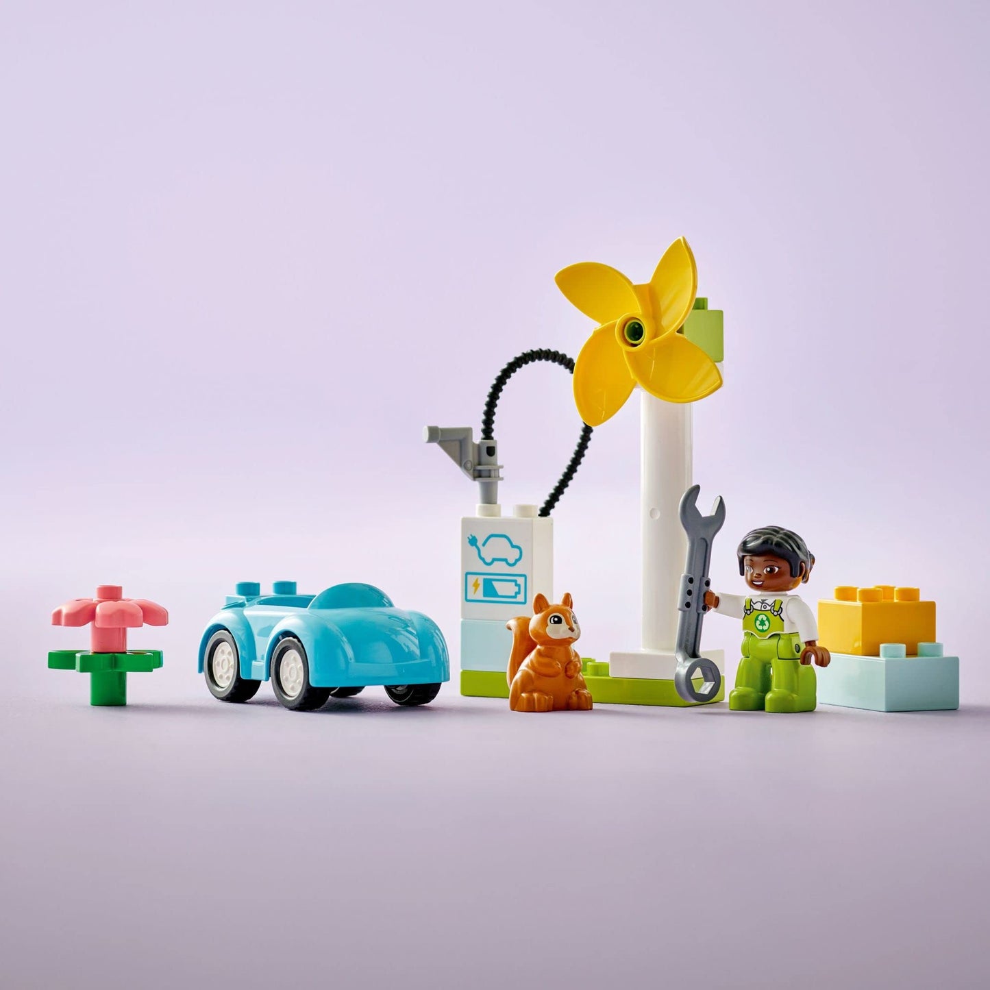 LEGO DUPLO Town Wind Turbine and Electric Car 10985 Early Development Building Toy, Includes Charging Station for Pretend Play, Great Gift for Toddler