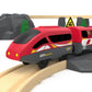Remote Control Train for Wooden Track - Battery Operated Locomotive with Opening Door, Action Figure, Lights & Sounds, Powerful Engine Compatible