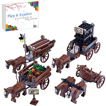 JOMIOD Medieval Figures Carriage Building Kit - Medieval Style War Horse Set Building Blocks - Carriage Chariot Bricks Model for Minifigures