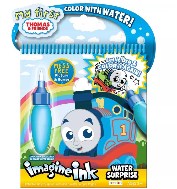 Bendon Water Painting Books Set for Toddlers Kids Ages 3-5 ~ 3 Pack No Mess Paint with Water Books with Water Surprise Brushes Thomas the Train