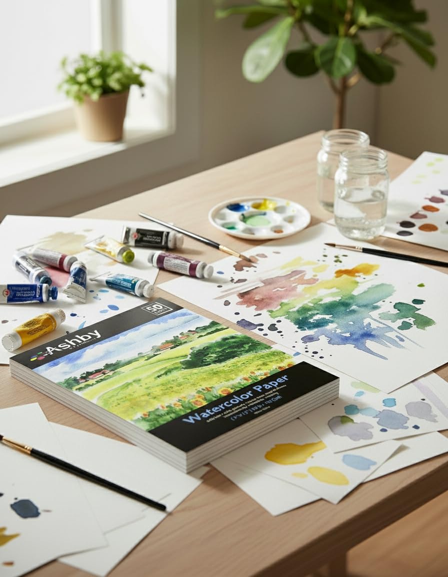 100 Sheets of Practice Watercolor Paper (9" x 12") - 190 GSM, Acid-Free and Cold Pressed.. Perfect for Painting, Sketching or Drawing. Wet, Dry
