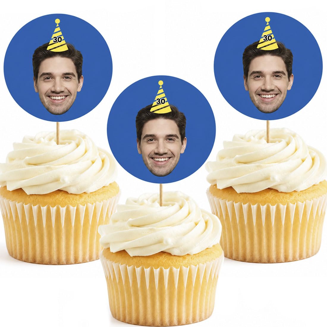 Andaz Press 20 Custom Cupcake Toppers, Personalized Cupcake Topper with Custom Face Photo, Name, Customized Cupcake Toppers for Graduation, Birthday