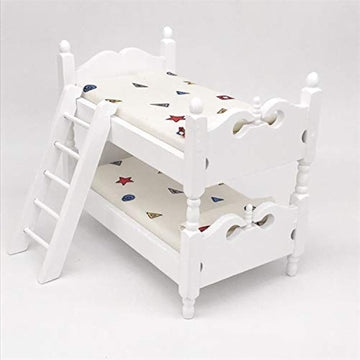 SXFSE Loft Bed, 1:12 Wooden Dollhouse Miniature Furniture Decor Bunk Bed with Ladder, Bedroom Set Play Toy