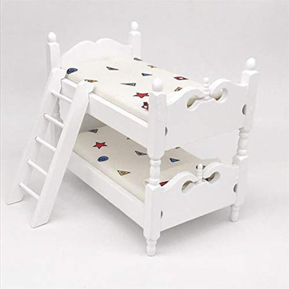 SXFSE Loft Bed, 1:12 Wooden Dollhouse Miniature Furniture Decor Bunk Bed with Ladder, Bedroom Set Play Toy