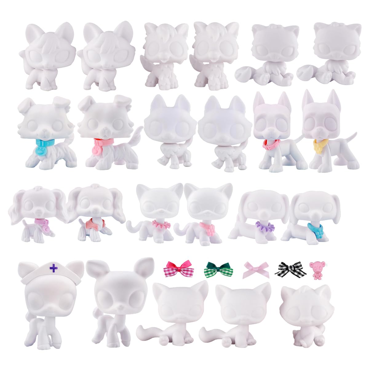 23pcs/Lot White Base for Pet Shop Cat Dog Fox Timber Wolf Sitting Cat Persian Cat Collie Deer Great Dane Cocker Spaniel Dachshund Custom DIY Paint