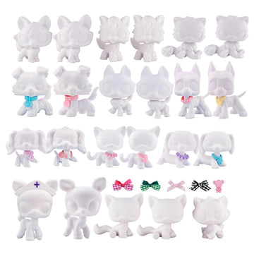 23pcs/Lot White Base for Pet Shop Cat Dog Fox Timber Wolf Sitting Cat Persian Cat Collie Deer Great Dane Cocker Spaniel Dachshund Custom DIY Paint