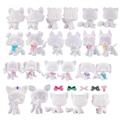 23pcs/Lot White Base for Pet Shop Cat Dog Fox Timber Wolf Sitting Cat Persian Cat Collie Deer Great Dane Cocker Spaniel Dachshund Custom DIY Paint