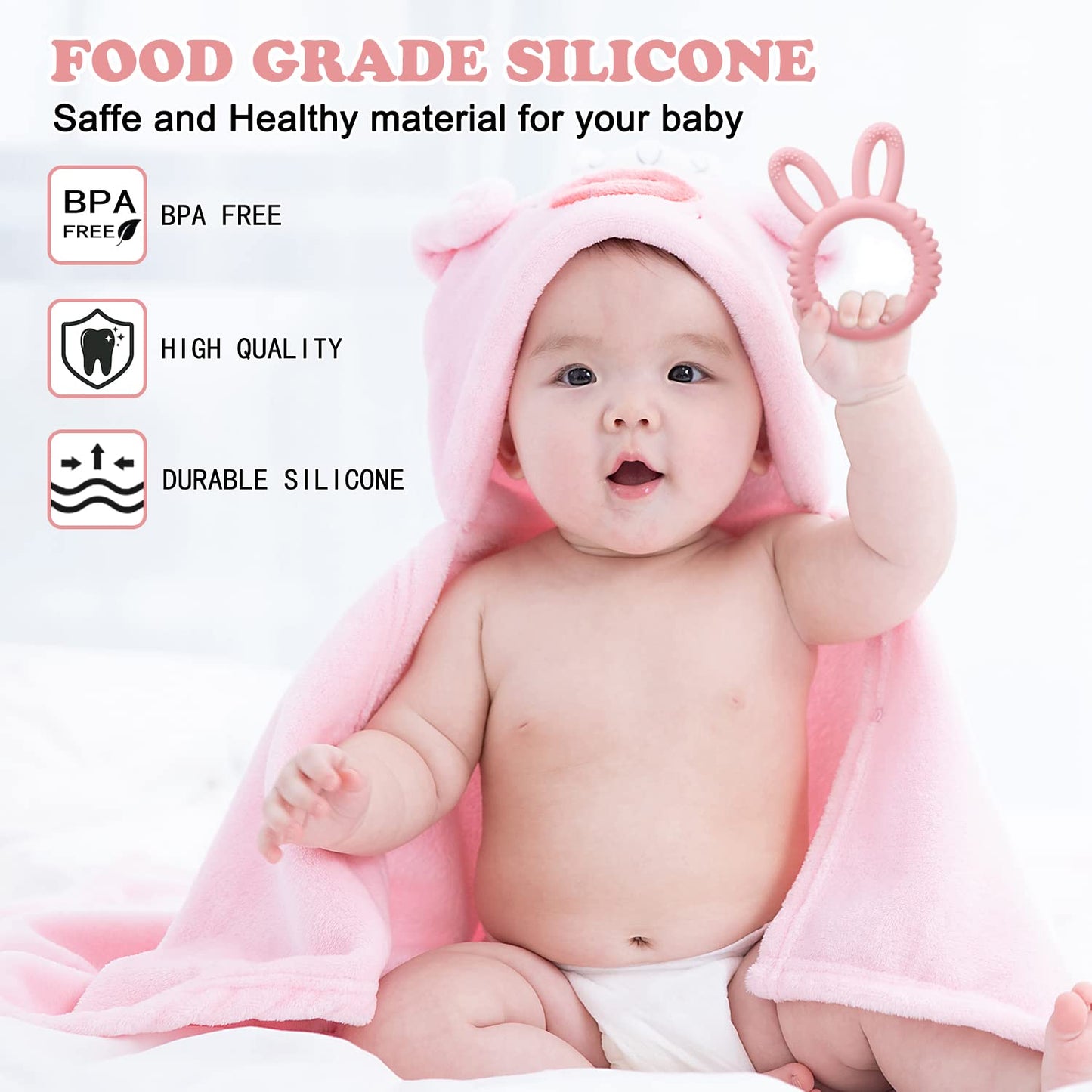 MISSLILI Silicone Babies Teethers Baby Teething Toys for Soothe Massage Sore Gums for 3-12 Months Infants, BPA Free, Easter Gifts for Boys and Girls