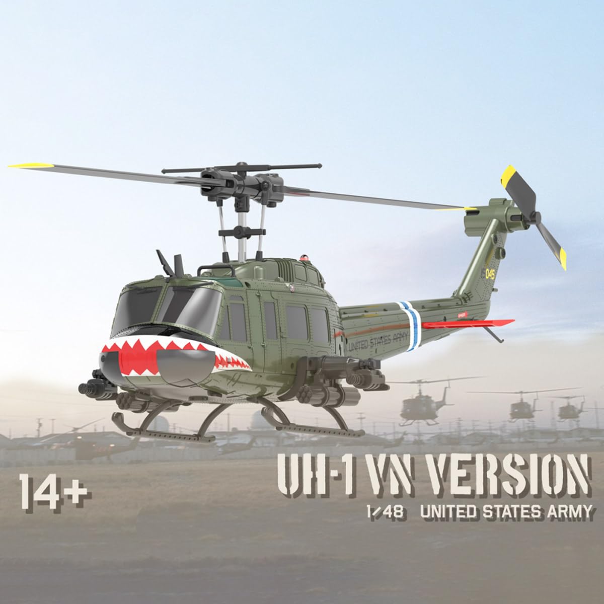 C032 UH-1 Huey RC Helicopter for Adults, 1/48 Scale 2.4G 6CH Flybarless Remote Control Military Helicopter, 3D Stunt Flight & High-Precision RC