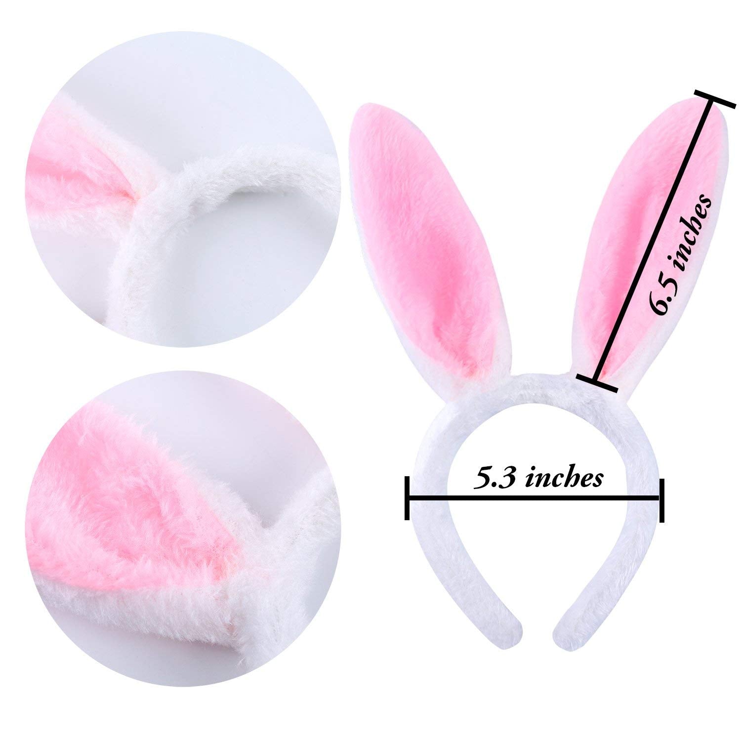 Jashem Plush Bunny Ears Hairbands 6 Pieces Cute Bunny Ears Headband Rabbit Ear Bunny Costume for Easter