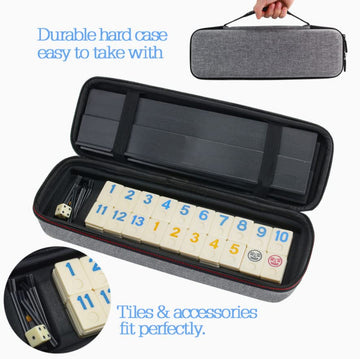 Rummy Cube Game Original Rummy Tiles Game Travel Rummy Game Set with 4 Anti-Skid Racks, Hard EVA Carrying Case, Color-Coded Numbers
