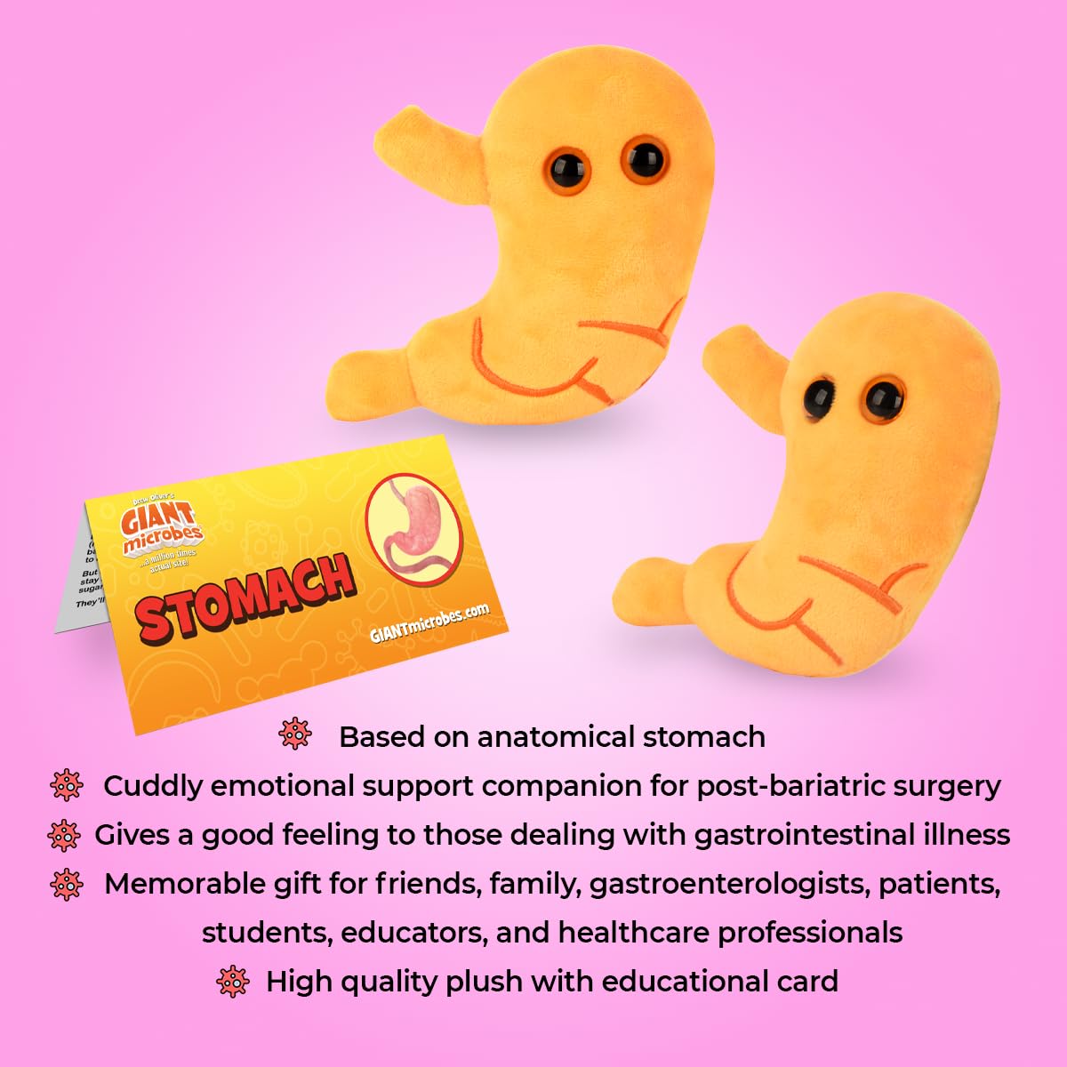 GIANT MICROBES Stomach Plush Gift Set - Includes Plush, Greeting Card and Sticker - Bariatric Surgery Gifts, Gastric Sleeve & Gastric Bypass Gift