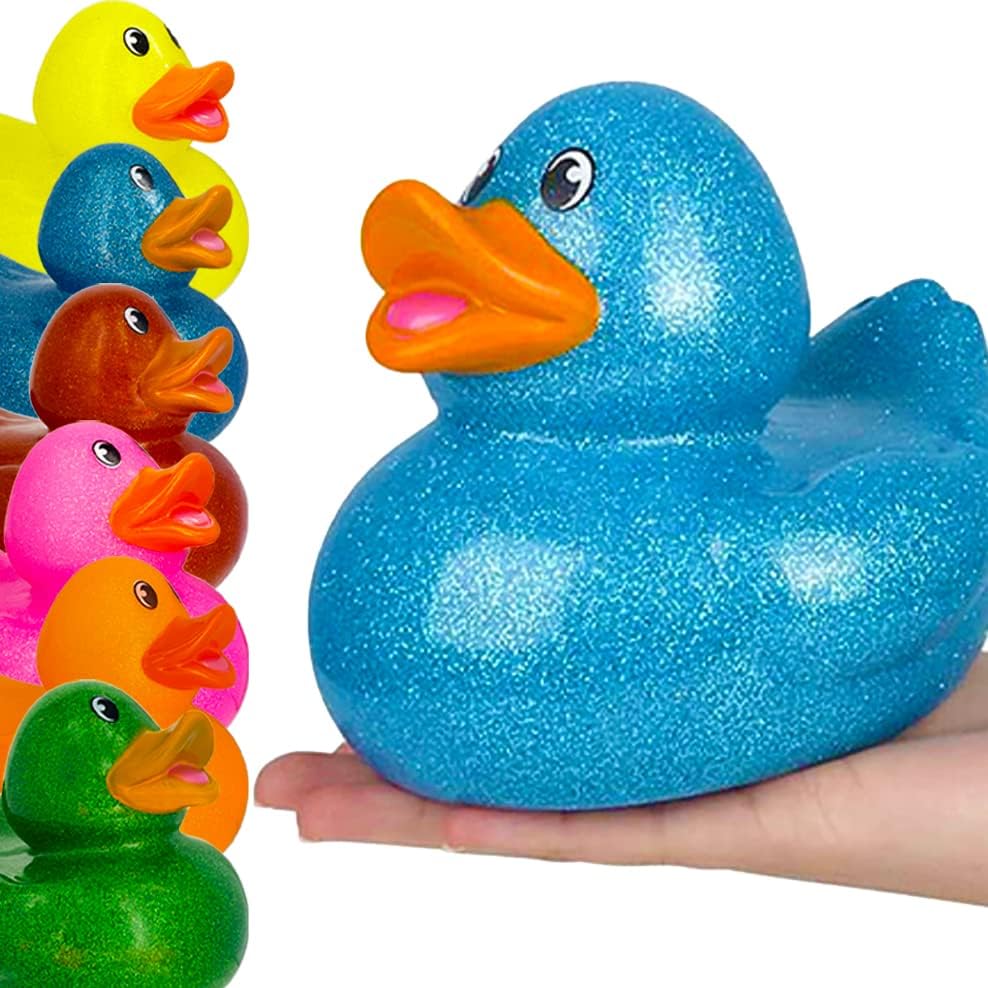 The Dreidel Company Giant Glitter Rubber Duck Toy with Sound Assortment Duckies for Kids, Bath Birthday Gifts Baby Showers Summer Beach and Pool