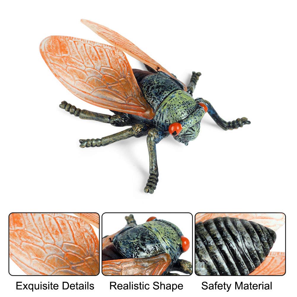 JOKFEICE Animal Figures 3 pcs Realistic Plastic Golden Cicada Family Action Model Science Project, Learning Educational Toys, Birthday Gift, Cake