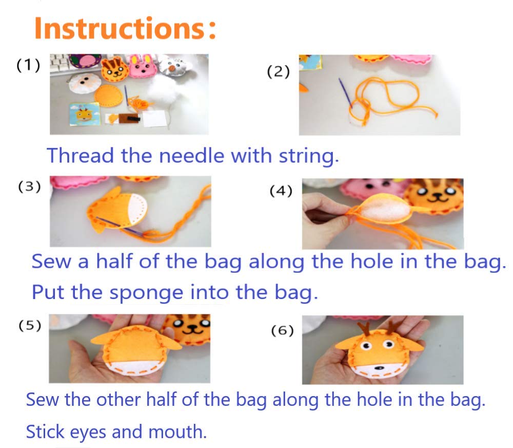 Adam Victor Kids DIY- First Sewing Kit for Kids, Learn to Sew DIY Craft Kits, Lovely Animals Style- Frog, Owl, Fox, Cat, Rabbit, Dog, Duck, Elk