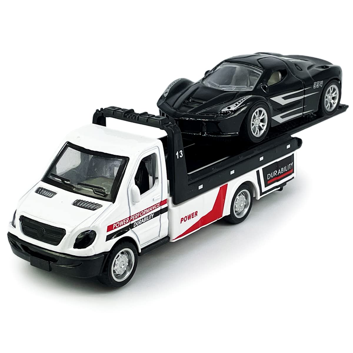 Flatbed Truck Toy Rescue Tow Truck Transport Trailer Car Carrier Metal Diecast Pull Back Vehicles 2 in 1 Vehicle Playset Toy Trucks for Boys Kids