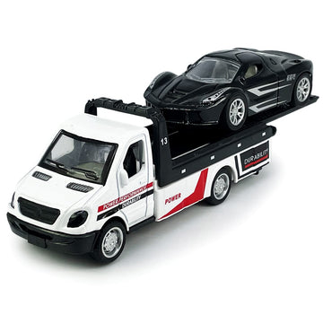 Flatbed Truck Toy Rescue Tow Truck Transport Trailer Car Carrier Metal Diecast Pull Back Vehicles 2 in 1 Vehicle Playset Toy Trucks for Boys Kids