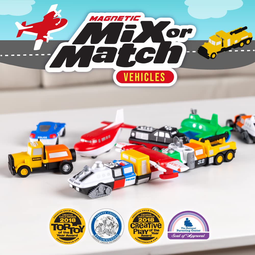 Popular Playthings Magnetic Vehicles for Toddlers 1-3, Mix or Match Car Toys, 21 Piece Gift for Kids - Vehicles Green