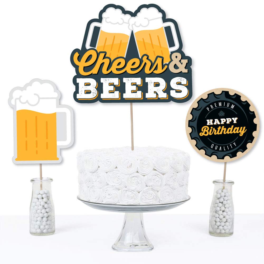 Big Dot of Happiness Cheers and Beers Happy Birthday - Birthday Party Centerpiece Sticks - Table Toppers - Set of 15