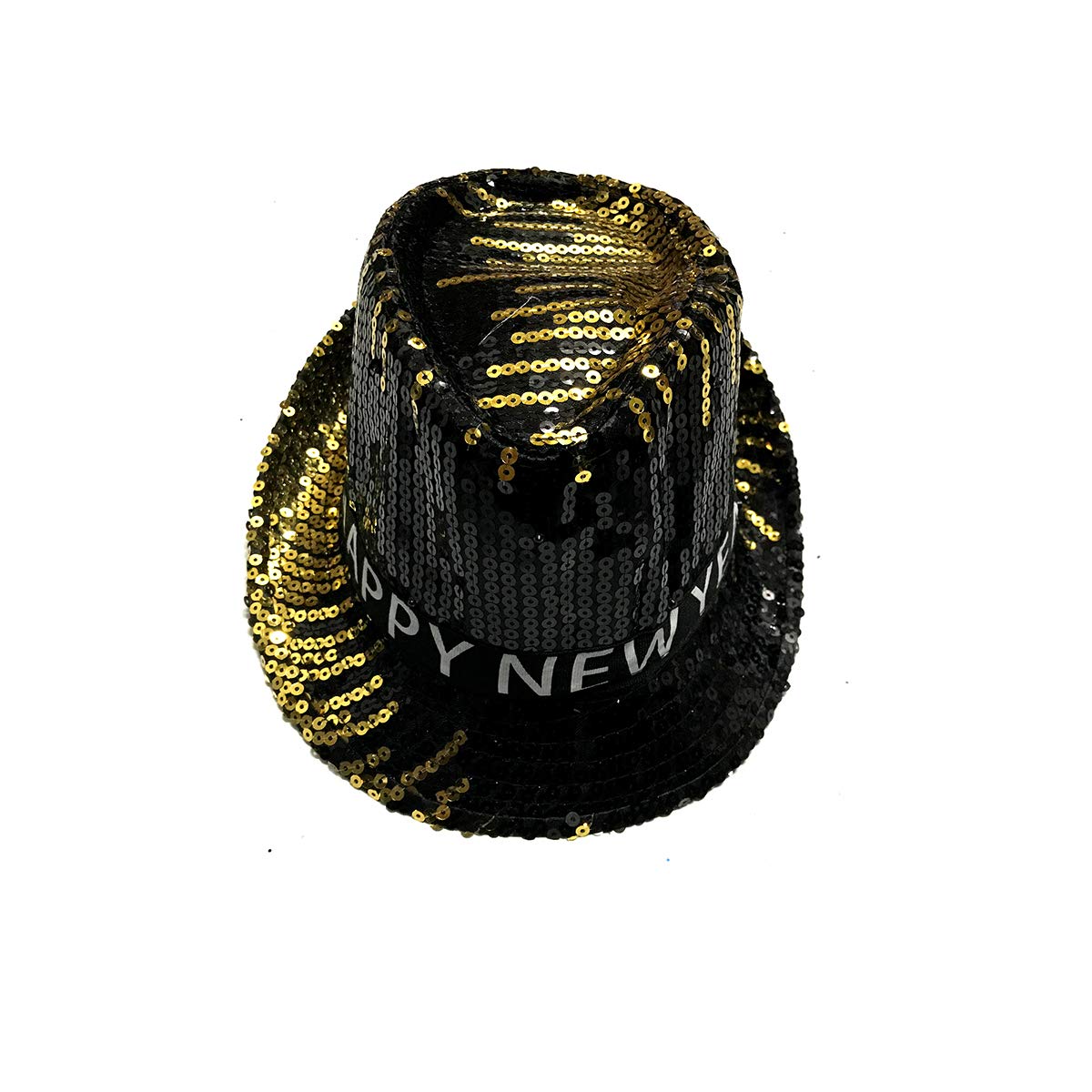Pack of 12 Happy New Years Eve Theme Party Favor Ribbon Sequins Fedora Hats with LED Colorful Lights