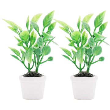 2Pcs Green Miniature Plants Dollhouse Decoration Accessories, Mini Potted Plant Artificial Tiny Greenery Ornament Miniature Hanging Potted Plant Faux