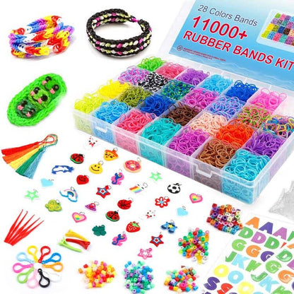 INSCRAFT Rubber Band Refill Kit: Over 11000 Rubber Bands, 28 Colors with Container, 600 Clips, 200 Beads, 52 ABC Beads, Premium Bracelet Making Refill