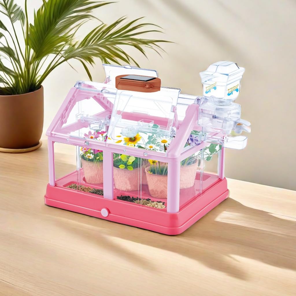 EXBEPE Kids Plant Growing Kit Greenhouse Growing Set Terrarium Kit Kids Science Educational DIY Plant Gardening Toy, Living Greenhouse with Solar